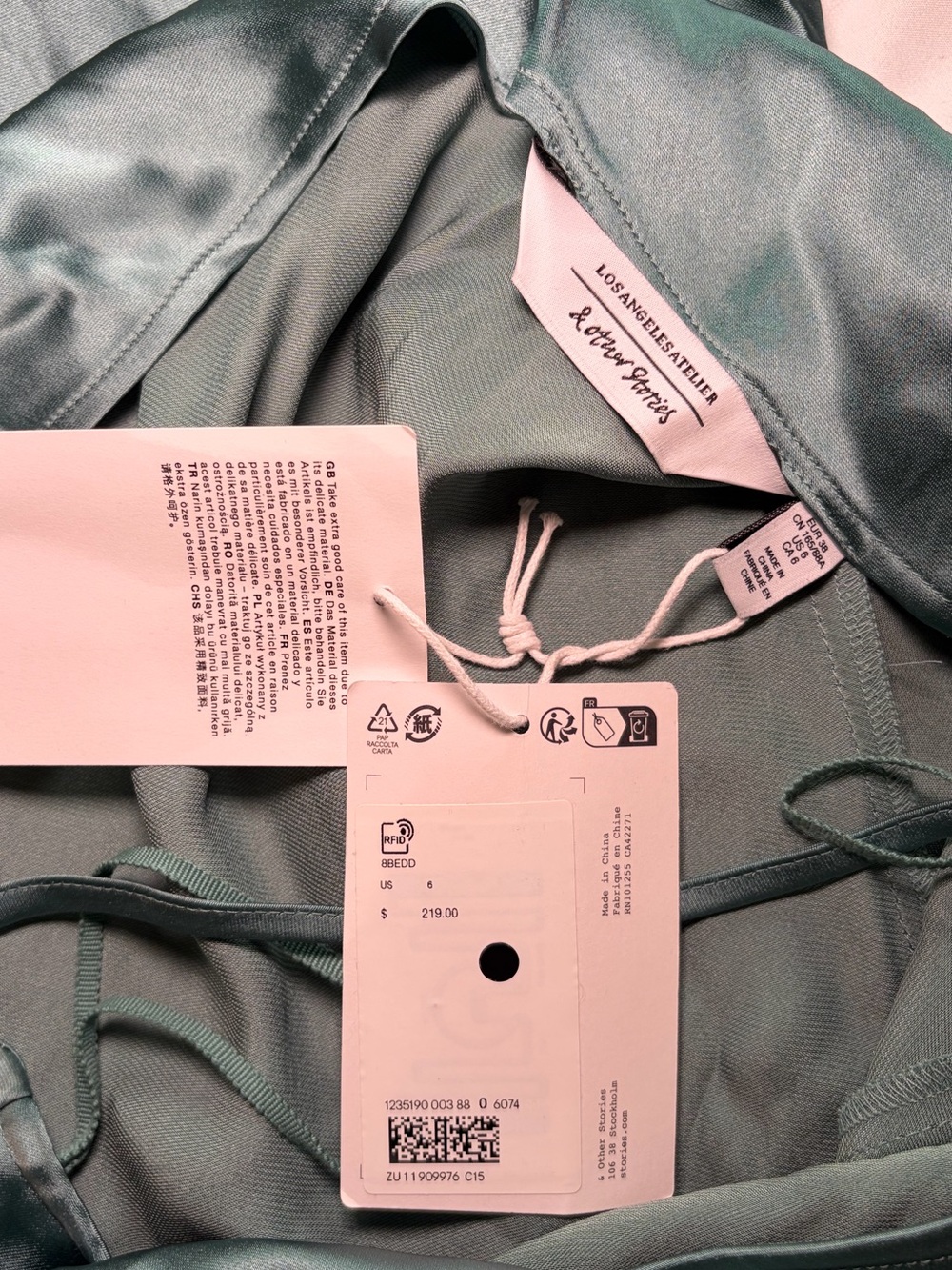 & Other Stories Long Sleeve Teal Satin Maxi Dress Size 6 - Picture 8 of 8